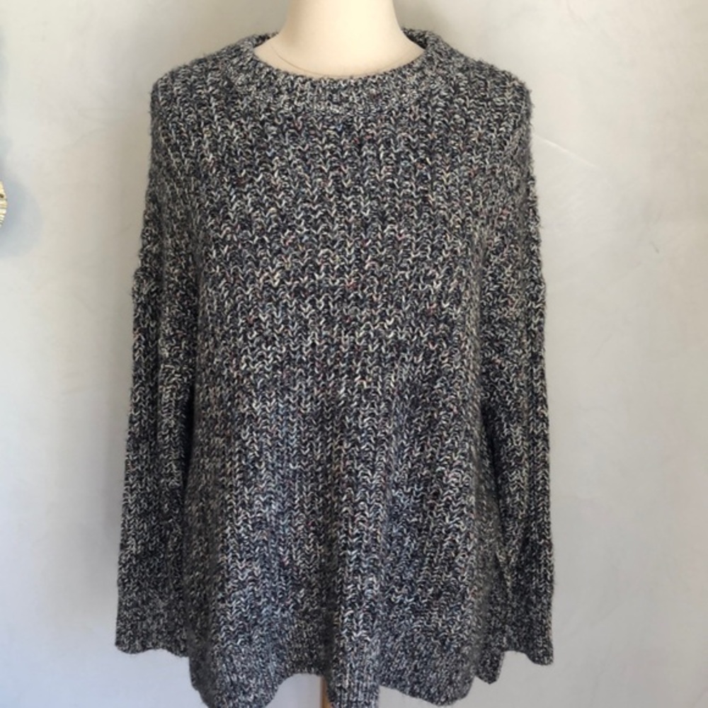 Aerie Black & Multi color Knit Sweater ribbed scoop neck cuffs & hem Size Medium
